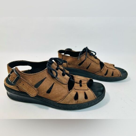 Birkenstock Tatami Womens Leather Slingback Buckle Lace Up Sandals Brown Sz 7 - Picture 2 of 9